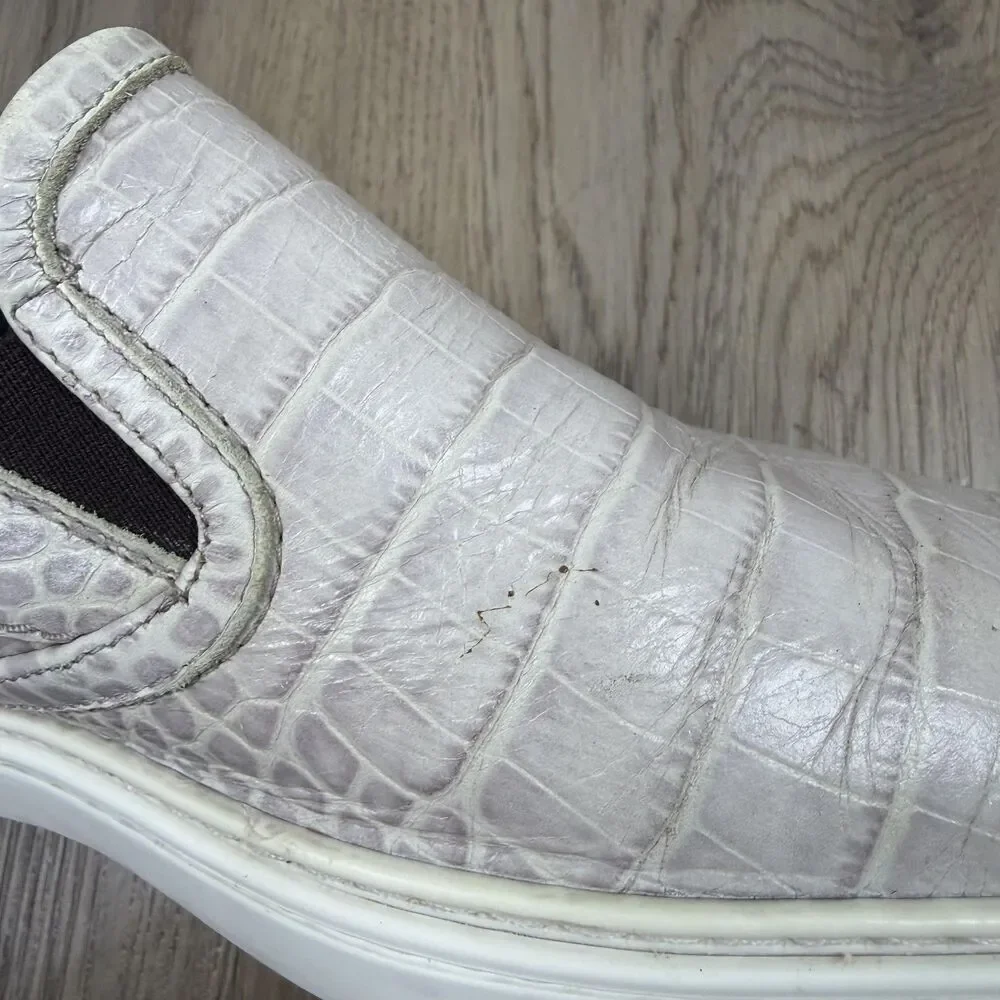 Jimmy Choo Shoes Mens Size 42 Beige Leather Croc Embossed Slip On Designer